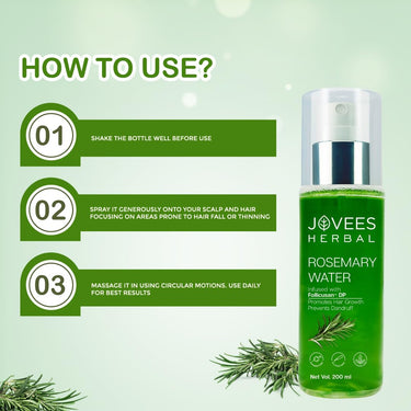 Jovees Herbal Rosemary Water Hair Growth Spray with Follicusan DP (200ml) | Mist Spray for Hair Fall, Strengthens Follicles & Boosts Hair Growth | Adds Shine | Non-Greasy, Lightweight Hair Tonic | For All Hair Types | Reduces Dandruff & Scalp Protection